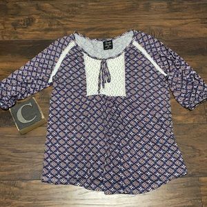 Blue boho peasant top M